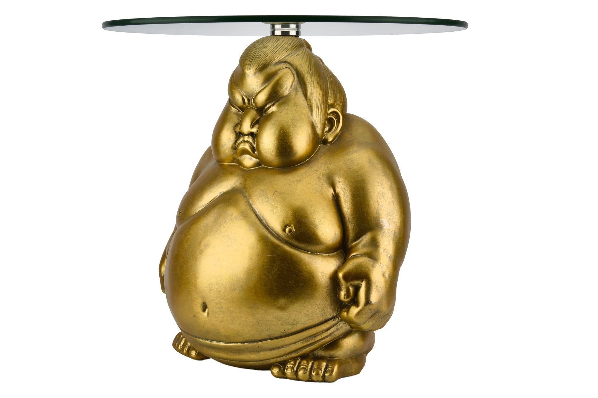 Table basse ronde SUMO 55cm dorée sculpture artisanale