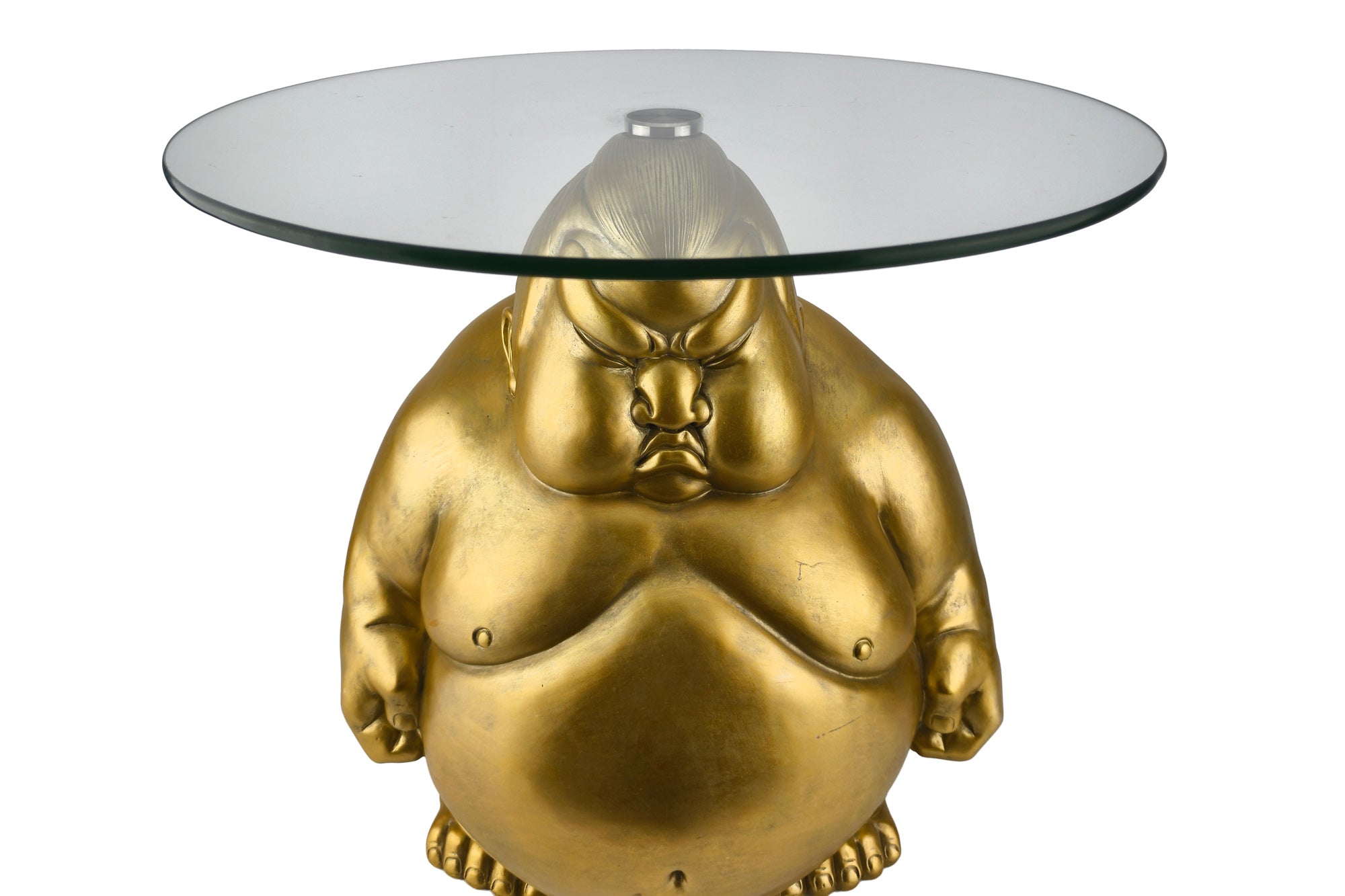 Table basse ronde SUMO 55cm dorée sculpture artisanale
