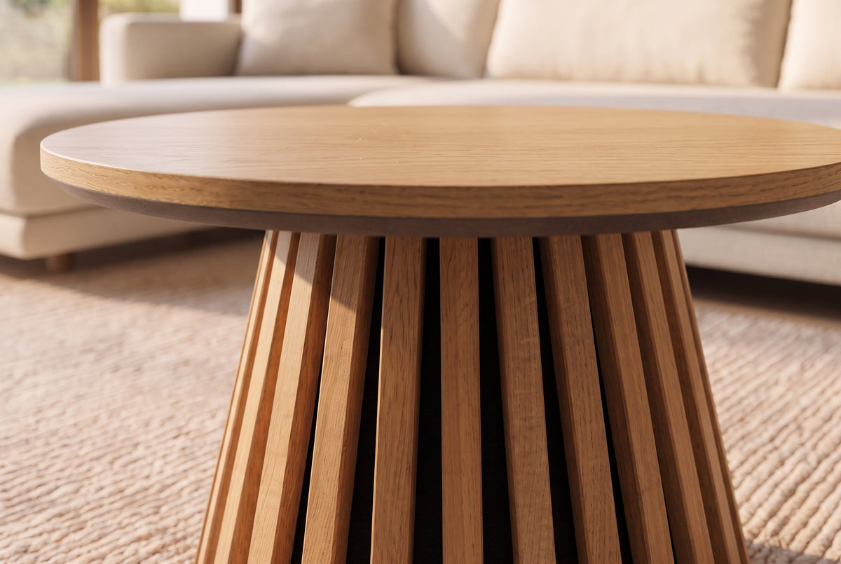 Table basse ronde VALHALLA WOOD 50cm piètement pilier en chêne naturel