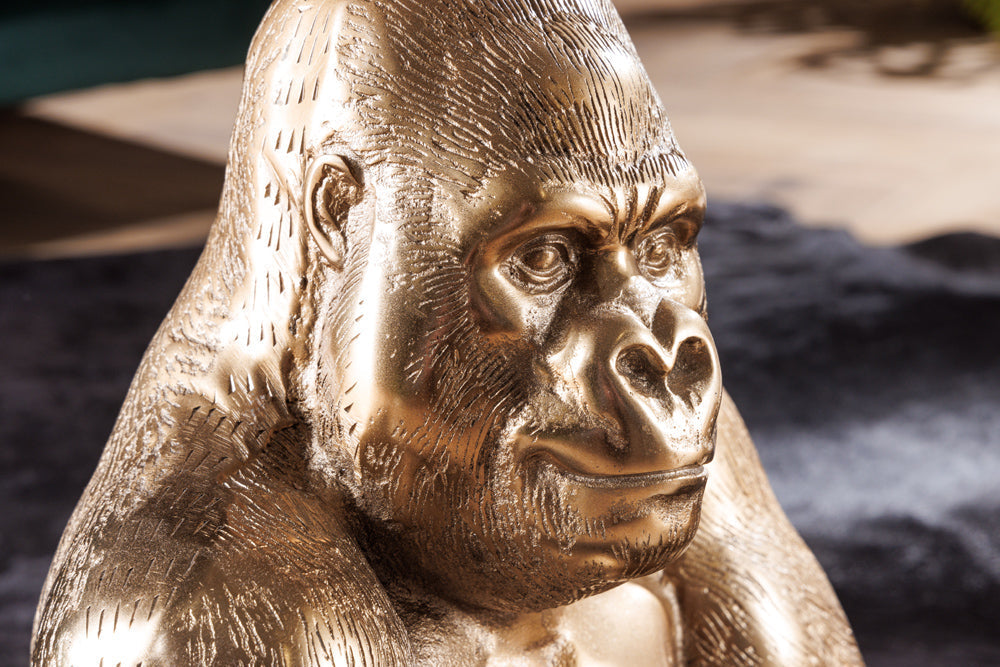 Table basse ronde WILDLIFE KONG 60cm métal doré verre singe figure gorille sculpture fait main