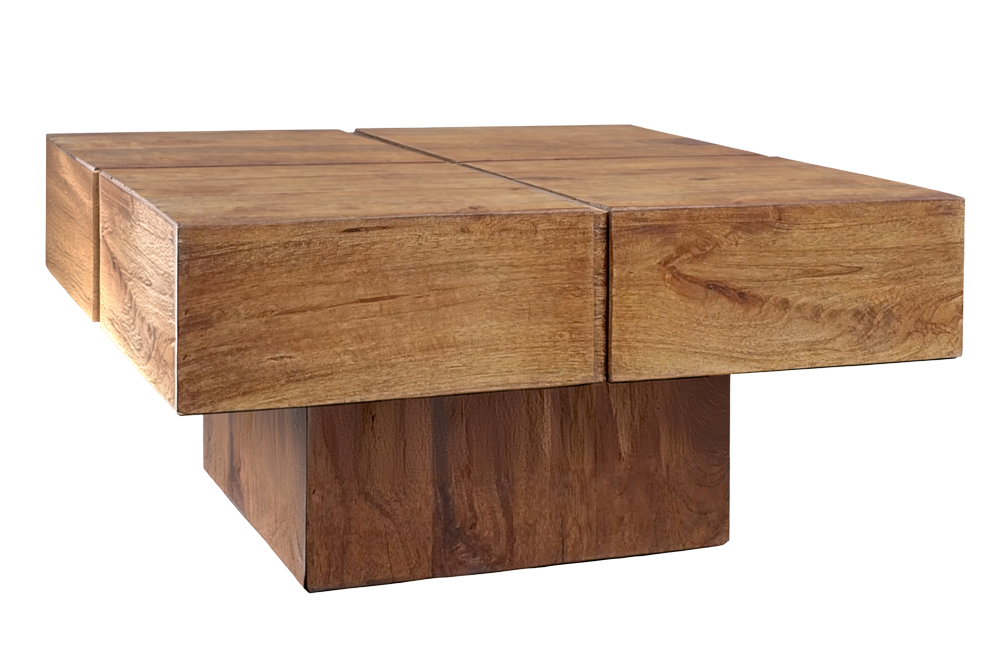 Table basse solide BOLT 70cm en manguier marron finition miel fait main