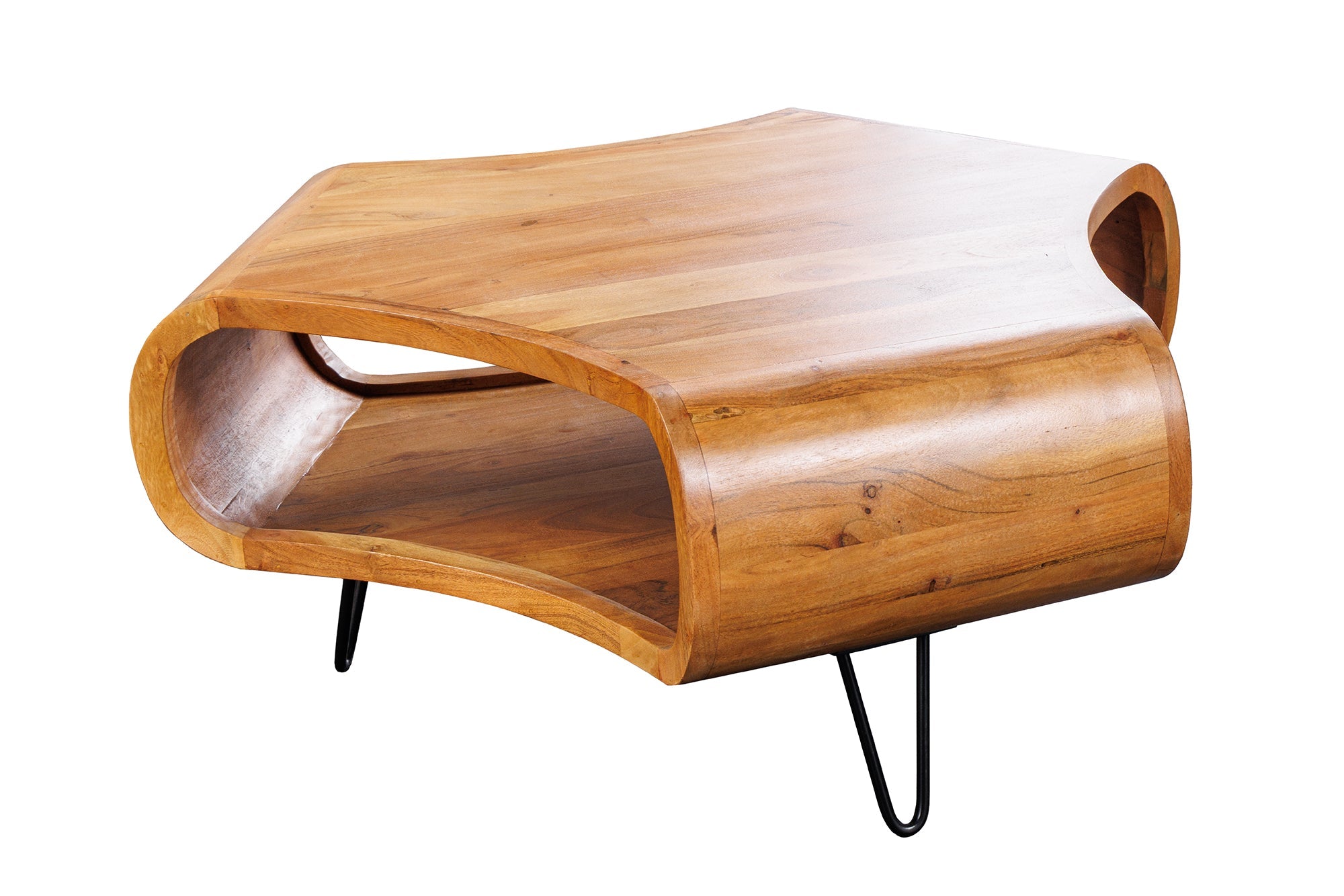 Table basse solide ORGANIC LIVING 90cm en bois d’acacia finition miel marron avec espace de rangement