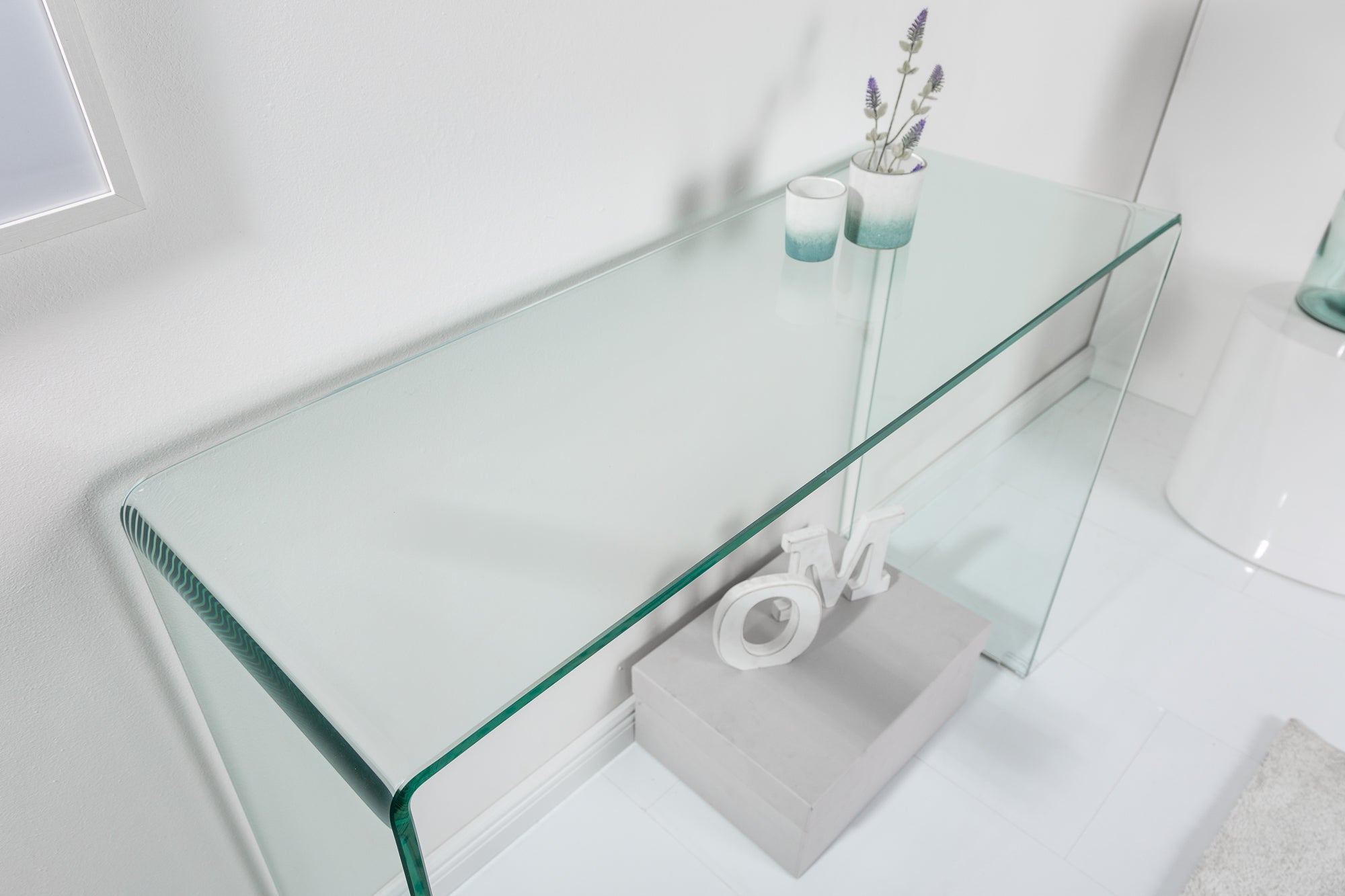 Table console extravagante en verre FANTOME 100cm table de bureau transparente tout en verre