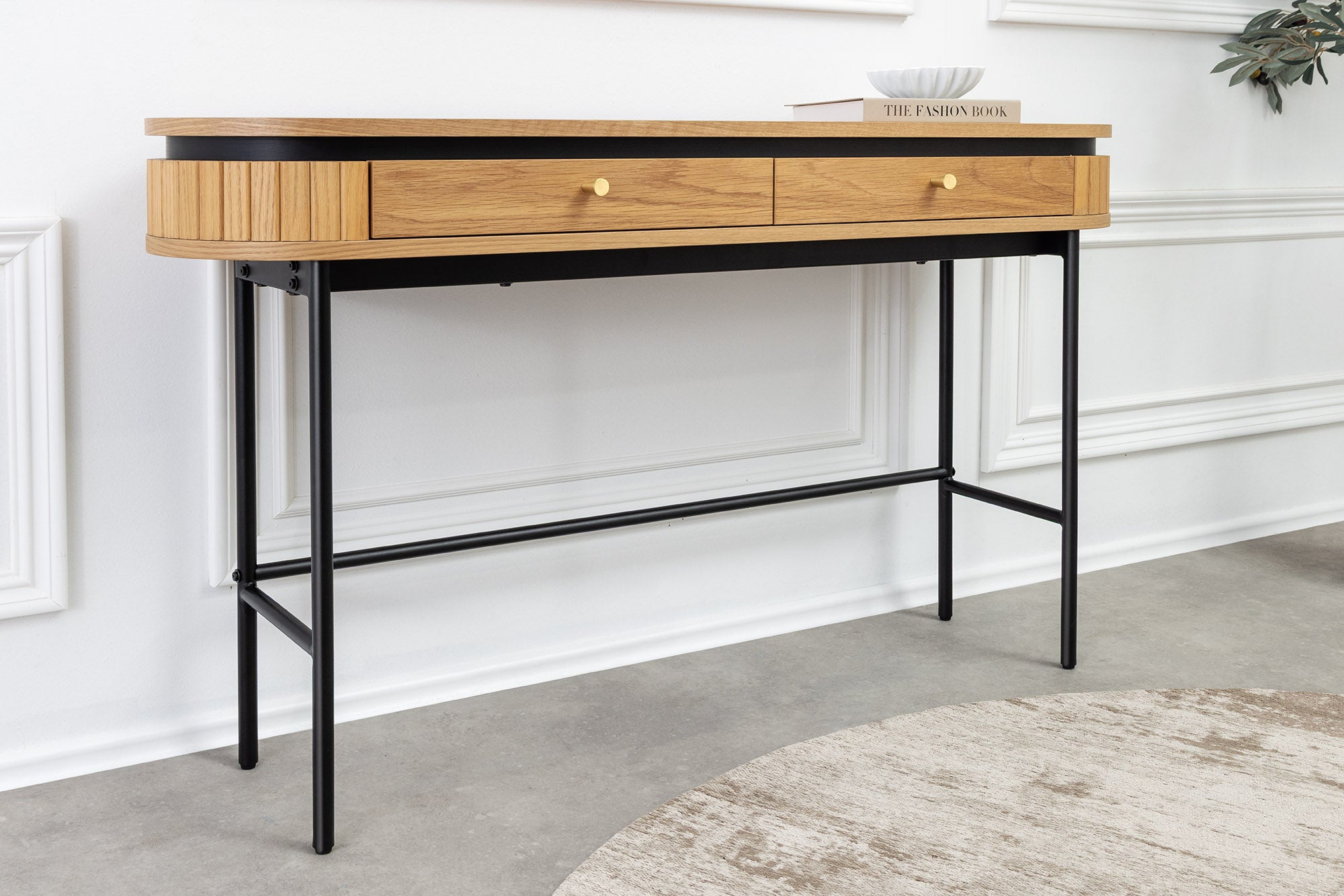 Table console moderne ATELIER 120cm chêne noir naturel avec tiroir