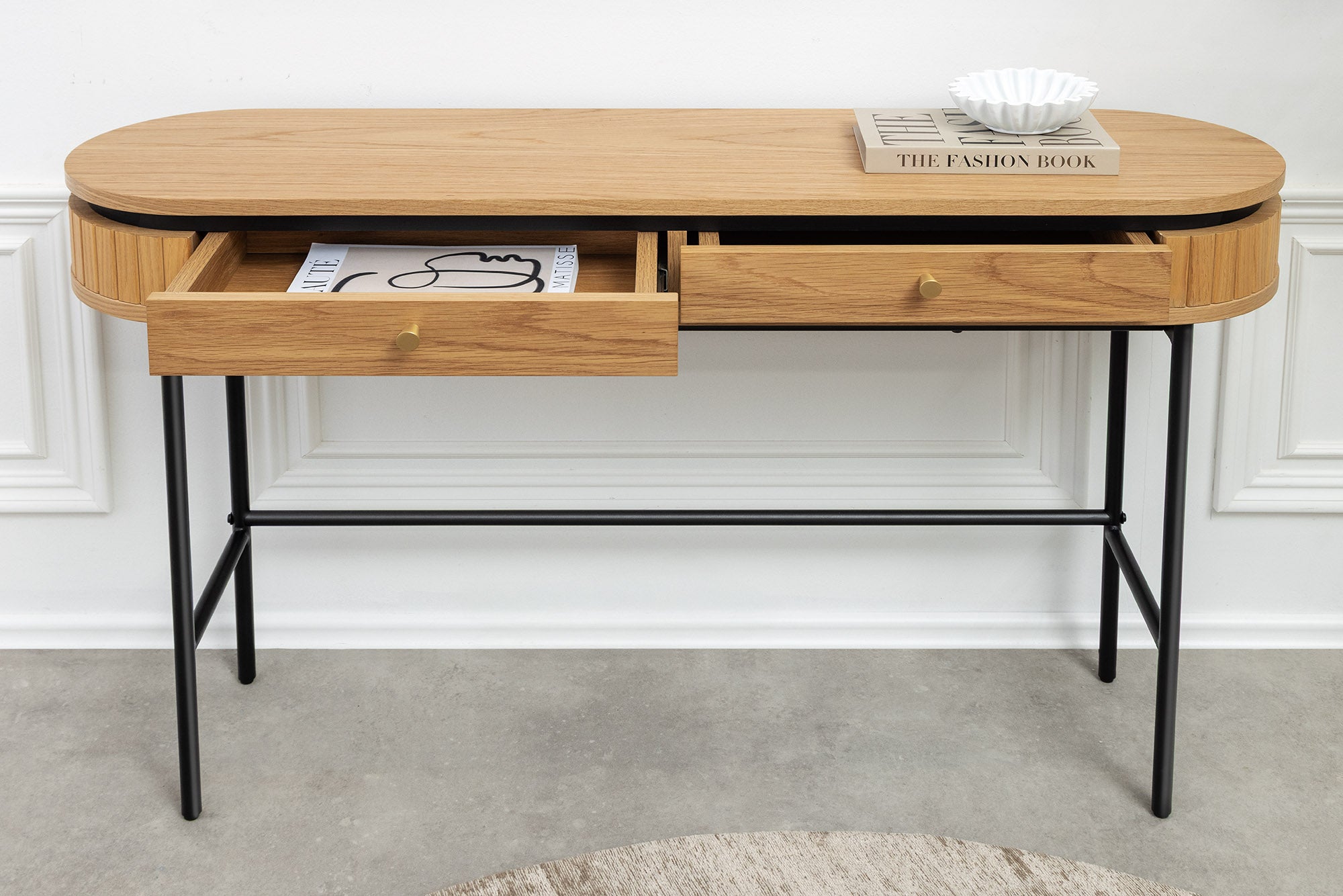 Table console moderne ATELIER 120cm chêne noir naturel avec tiroir
