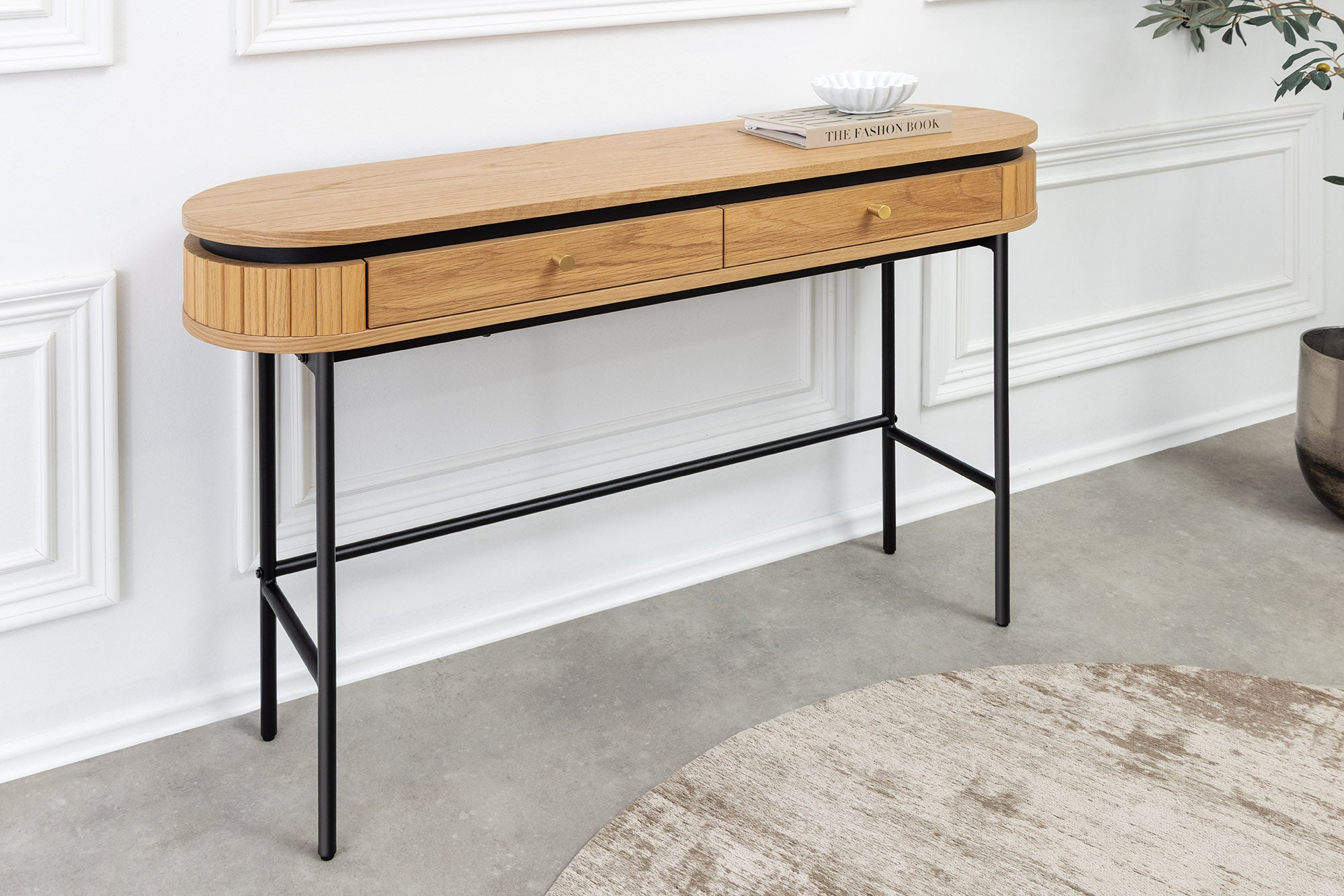Table console moderne ATELIER 120cm chêne noir naturel avec tiroir