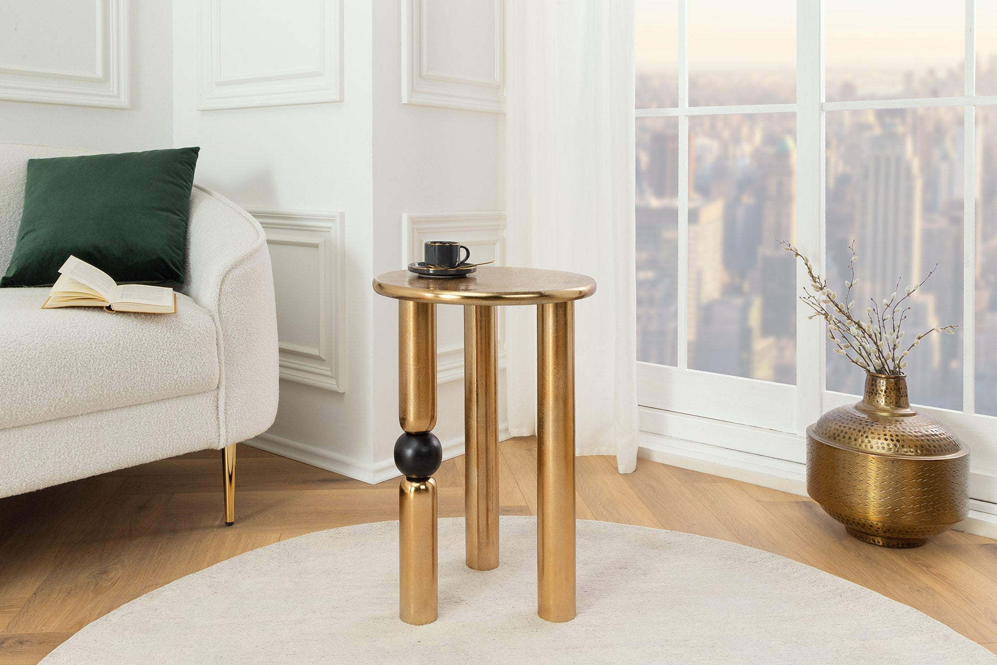 ABSTRACT Mesa auxiliar redonda de 55 cm de metal dorado negro