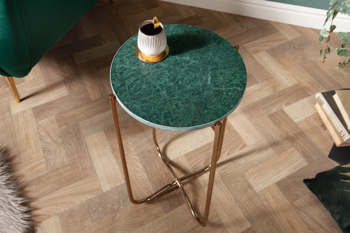 Table d’appoint artisanale NOBLE I 35cm plateau amovible en marbre vert rond