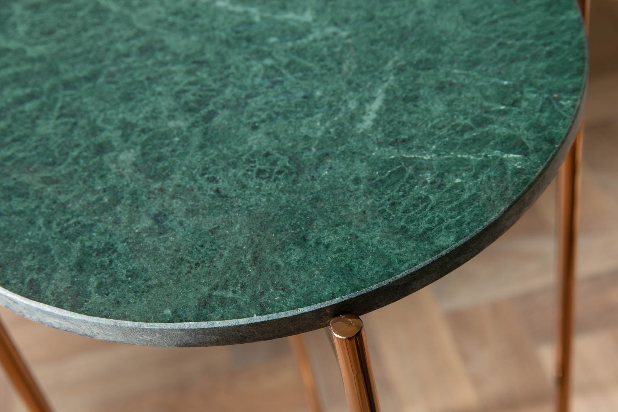 Table d’appoint artisanale NOBLE I 35cm plateau amovible en marbre vert rond