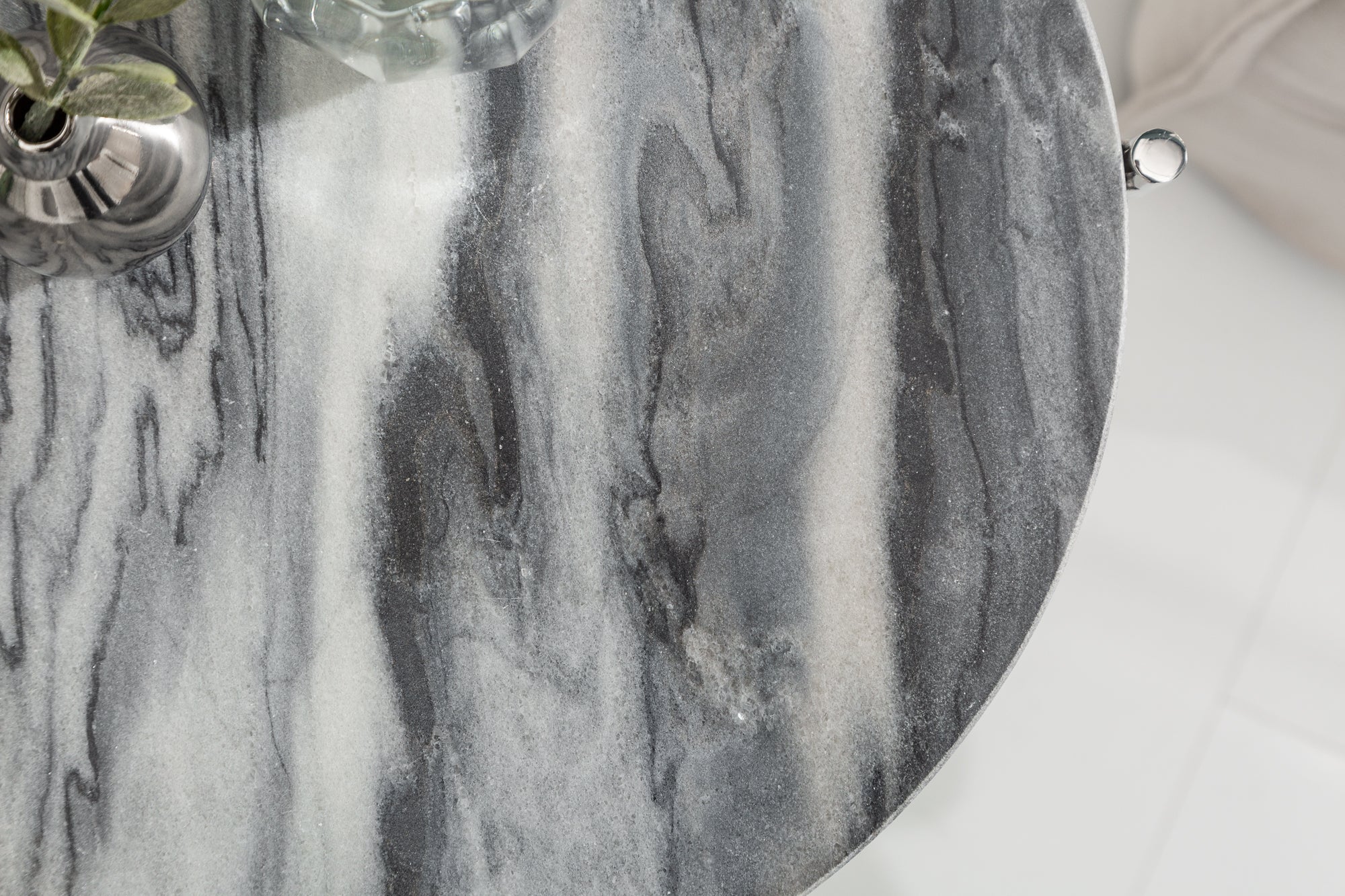 Table d'appoint artisanale NOBLE I 40cm marbre gris plateau amovible rond pliable