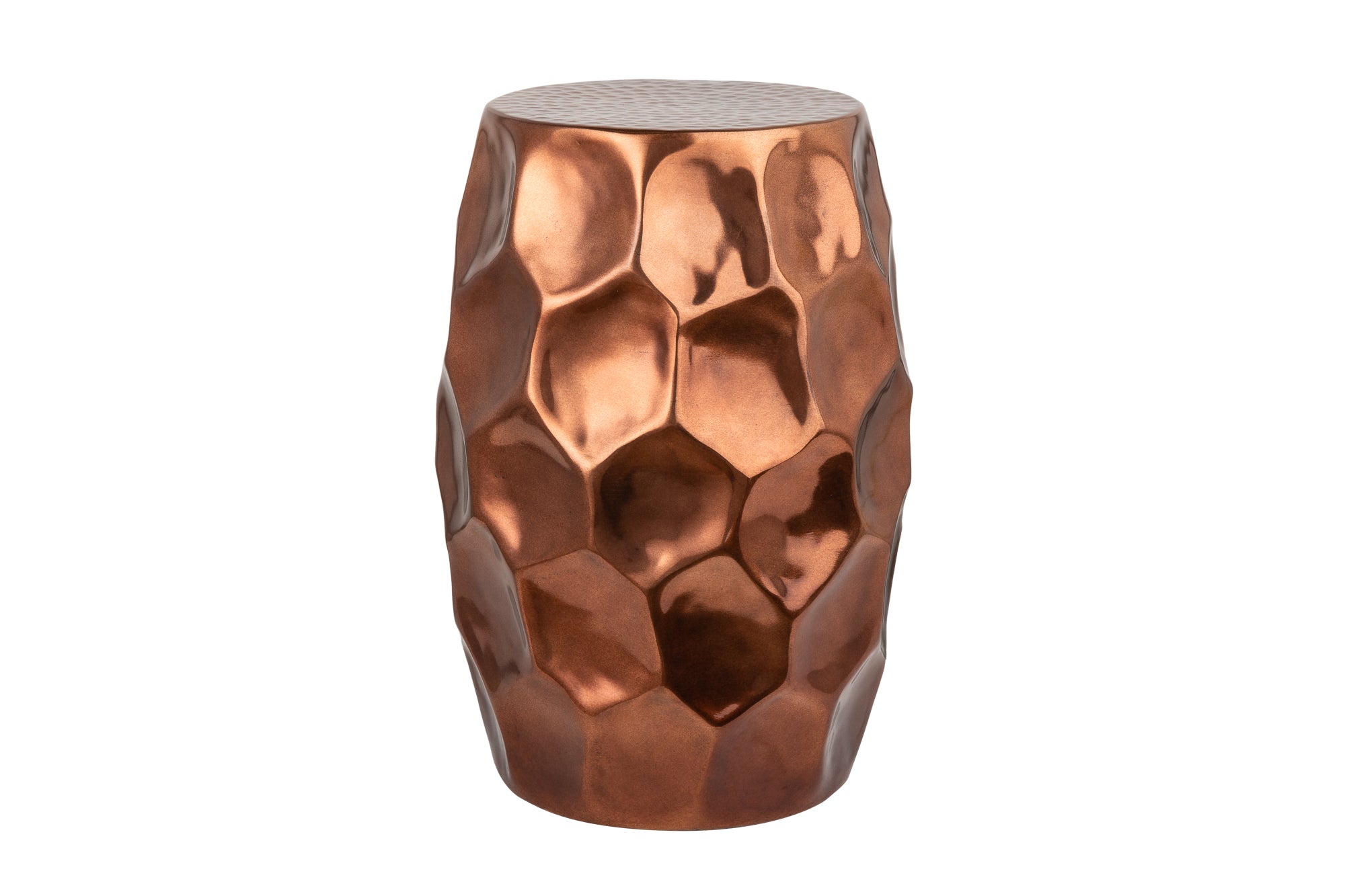 ORGANIC ORIENT mesa auxiliar artesanal 50cm cobre metal martillado diseño redondo nido de abeja