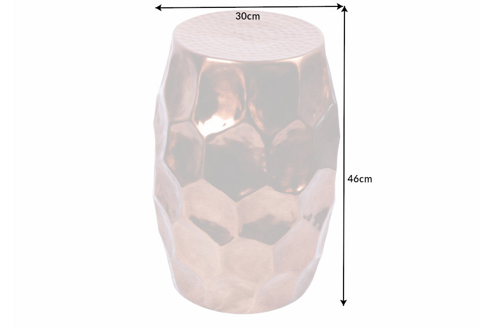 Table d'appoint artisanale ORGANIC ORIENT 50cm métal cuivré martelé design nid d'abeille ronde