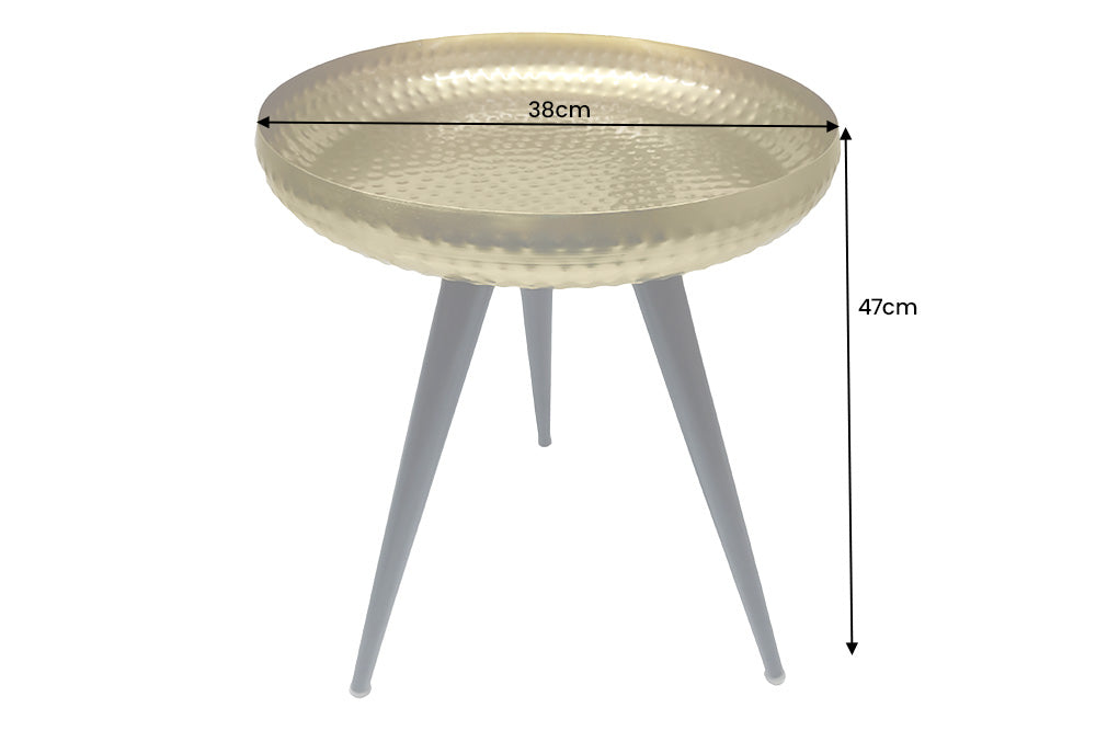 Table d'appoint artisanale ORIENT 50cm laiton doré ronde métal martelé design