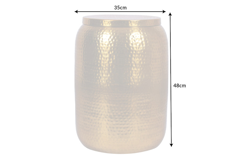 ORIENT STORAGE mesa auxiliar artesanal 50cm diseño martillado dorado con espacio de almacenaje redondo