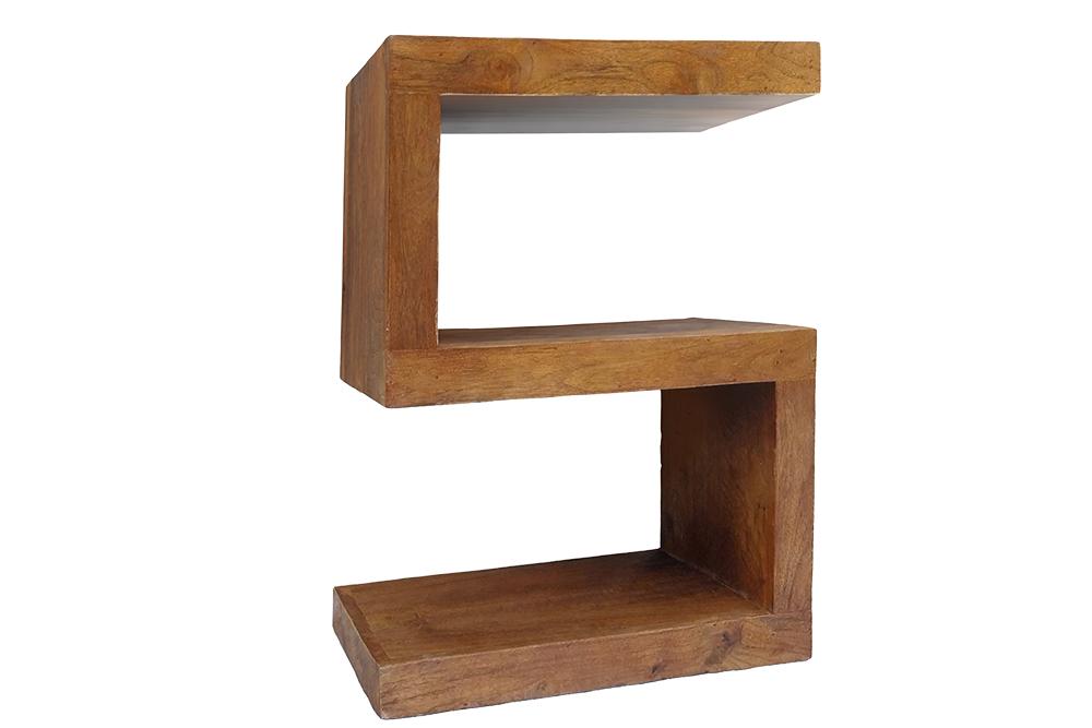 Table d’appoint artisanale S 60cm en bois de manguier finition miel marron avec étagère réglable