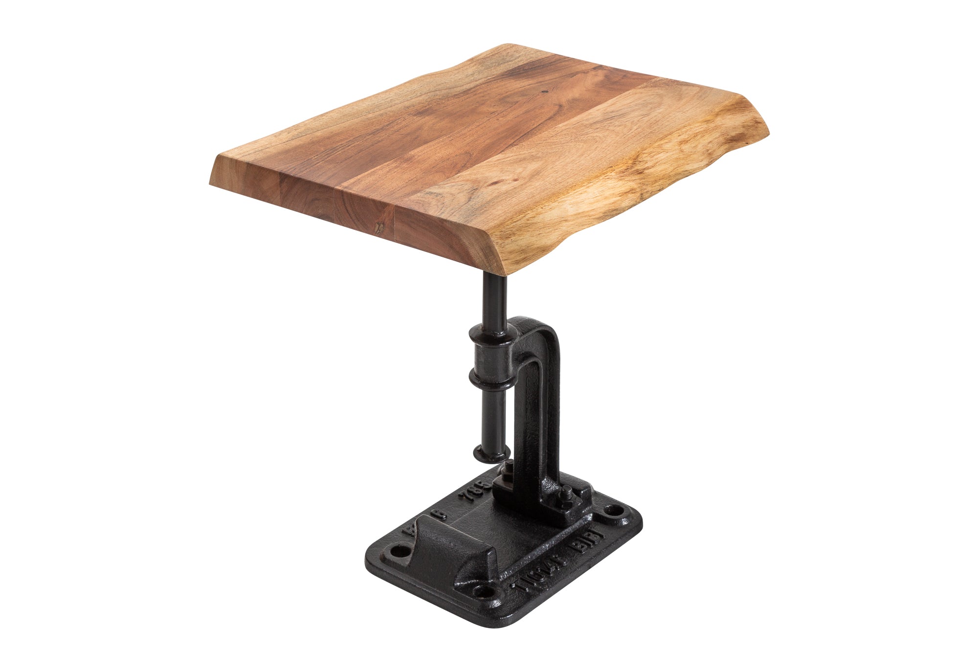 Authentic FACTORY Mesa auxiliar de 50cm en madera maciza de acacia con borde de árbol de diseño industrial