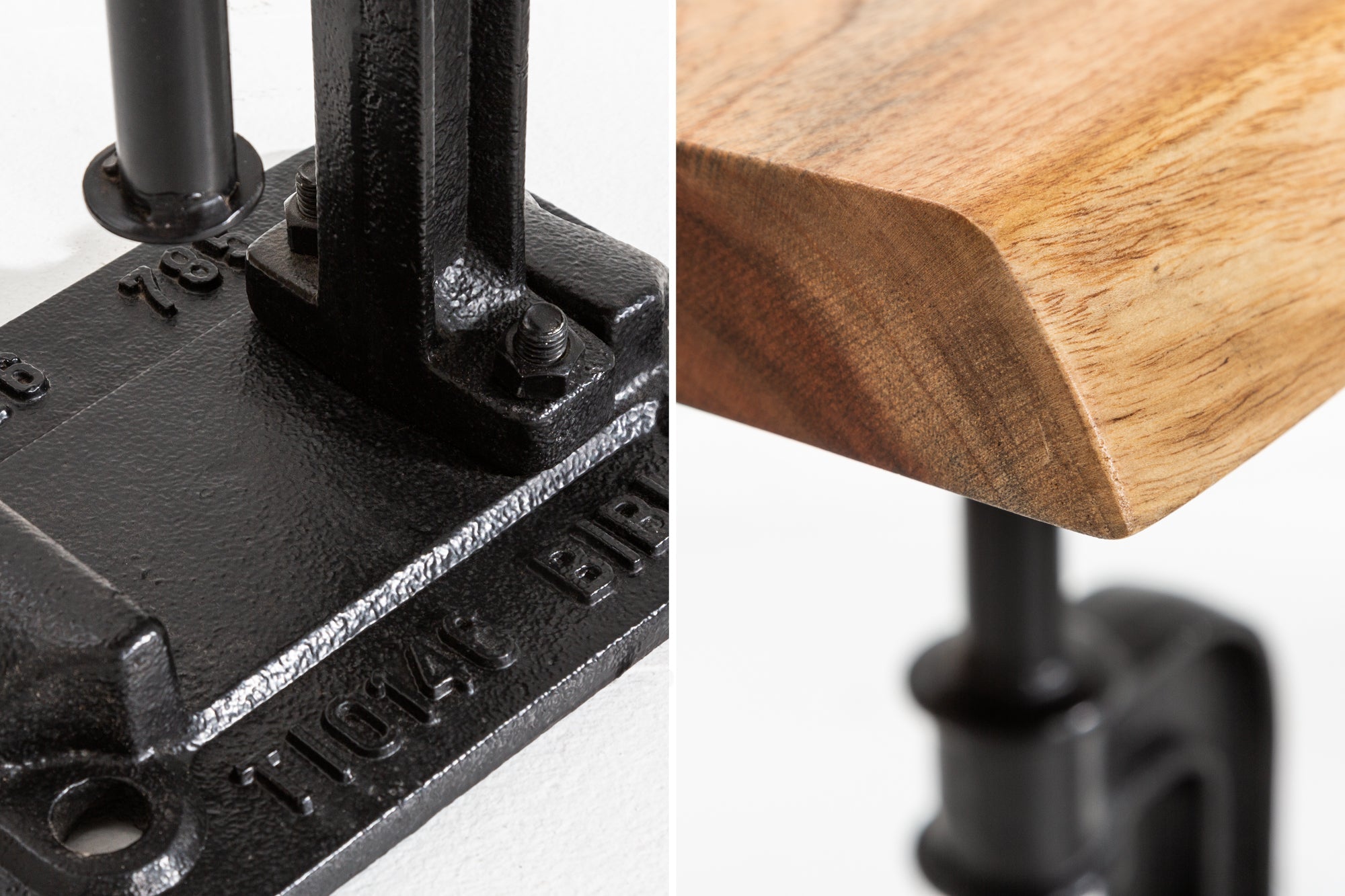 Authentic FACTORY Mesa auxiliar de 50cm en madera maciza de acacia con borde de árbol de diseño industrial