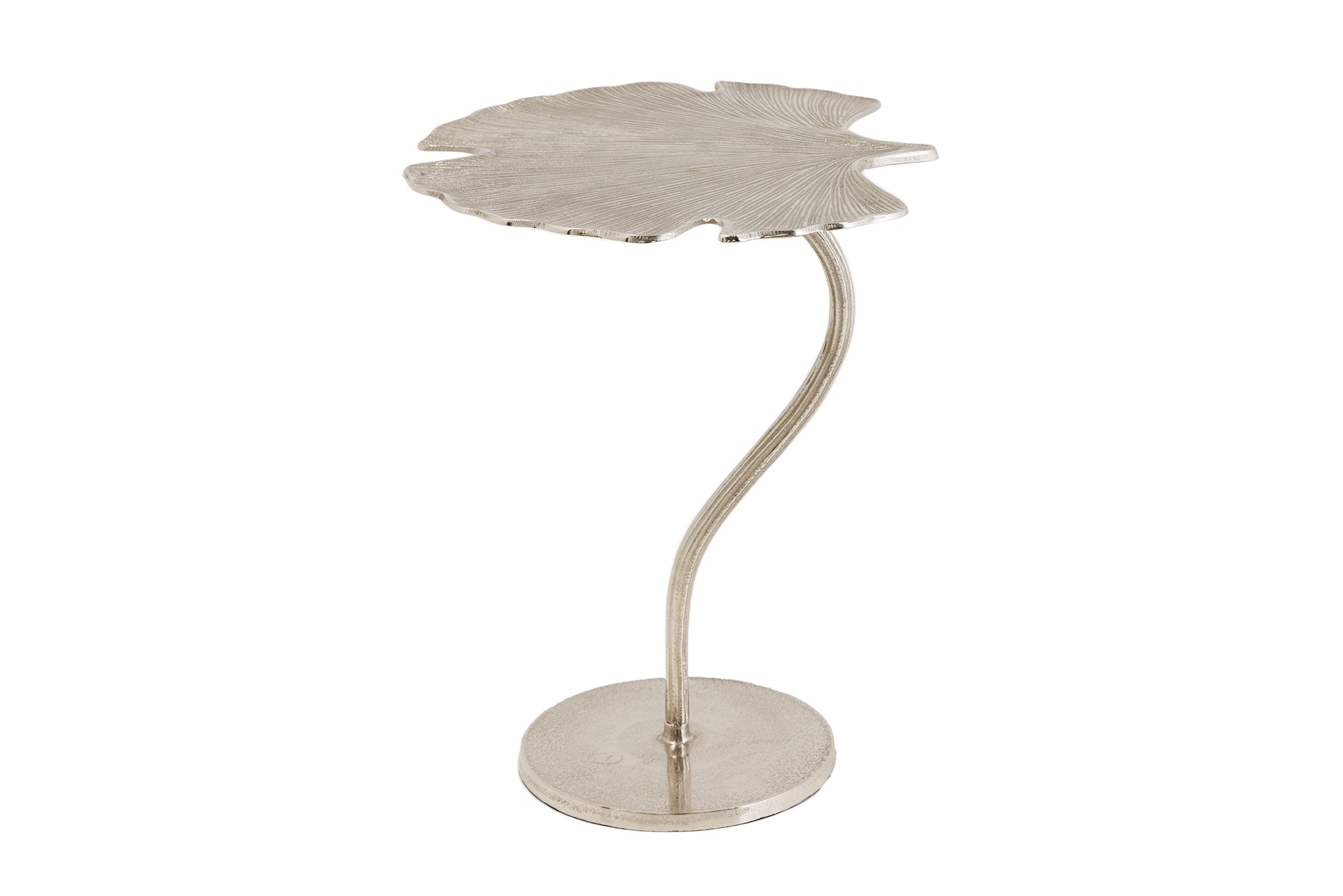 FEUILLE DE GINKGO mesa auxiliar decorativa 55cm metal plateado hecha a mano