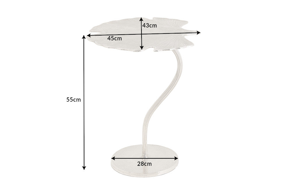 Table d'appoint décorative FEUILLE DE GINKGO 55cm métal argenté fait main