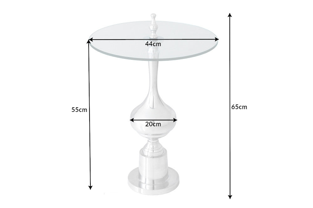 Mesa auxiliar de diseño ABSTRACT 45cm metal plateado cromado tapa redonda de cristal hecha a mano