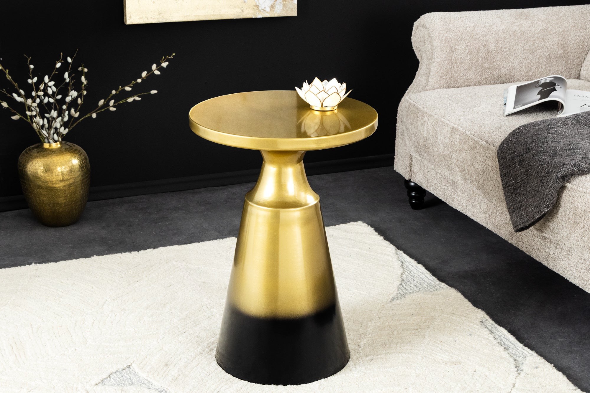 ABSTRACT mesa auxiliar de diseño 60cm metal patinado oro cepillado mesa redonda con pedestal hecha a mano