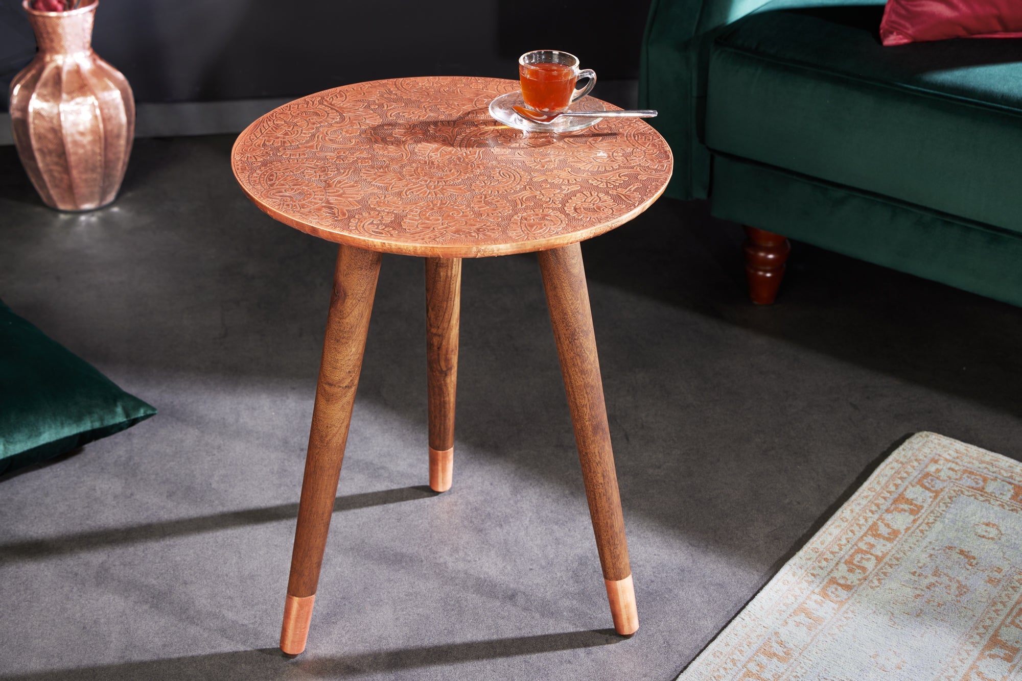 mesa-dappoint-diseño-alcazar-50cm-metal-cobre-antiguo-mangowood-redondo-hecho a mano_43354 (inv)
