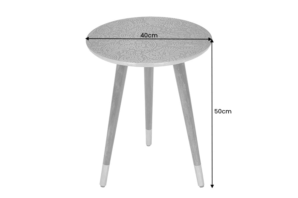 ALCAZAR mesa auxiliar de diseño 50cm cobre antiguo metal mango madera redonda hecha a mano