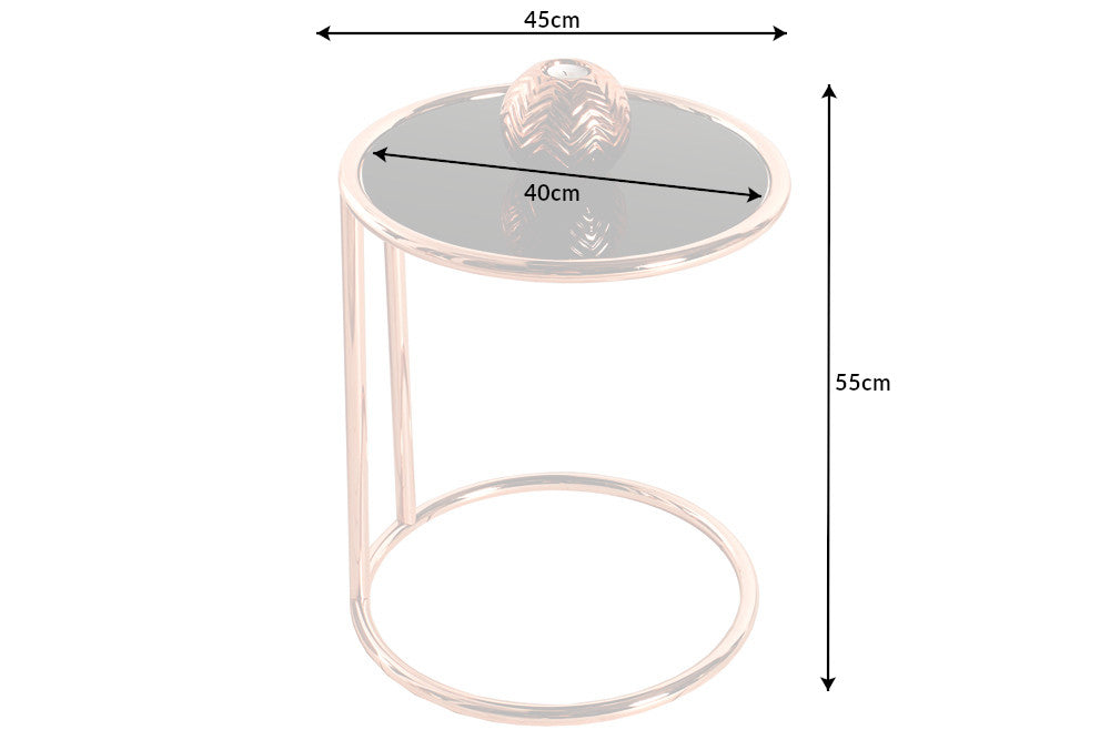 Mesa auxiliar de diseño ART DECO 40cm metal cromado cobre cristal negro redonda