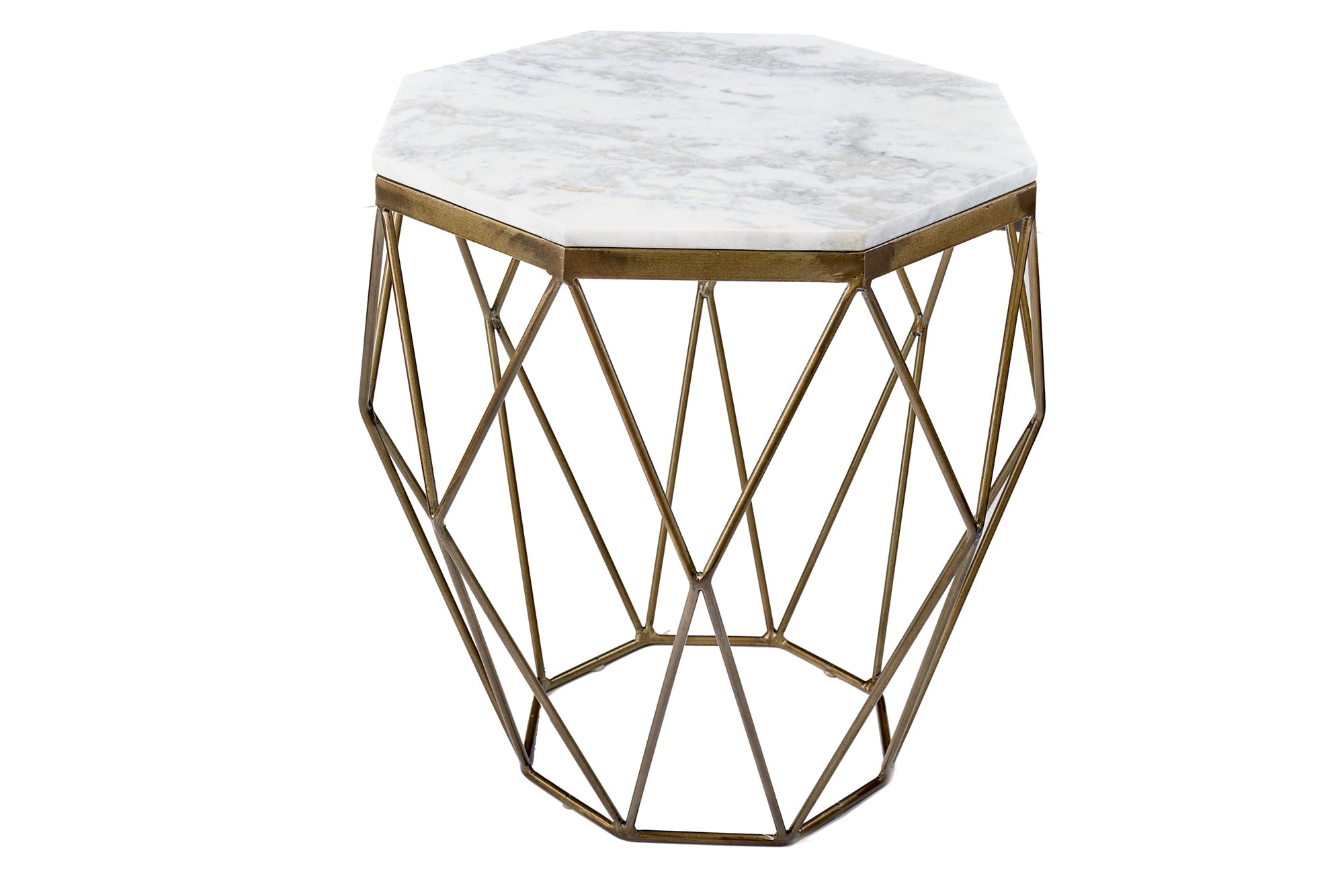 Mesa auxiliar de diseño DIAMOND 50cm mármol blanco latón metal