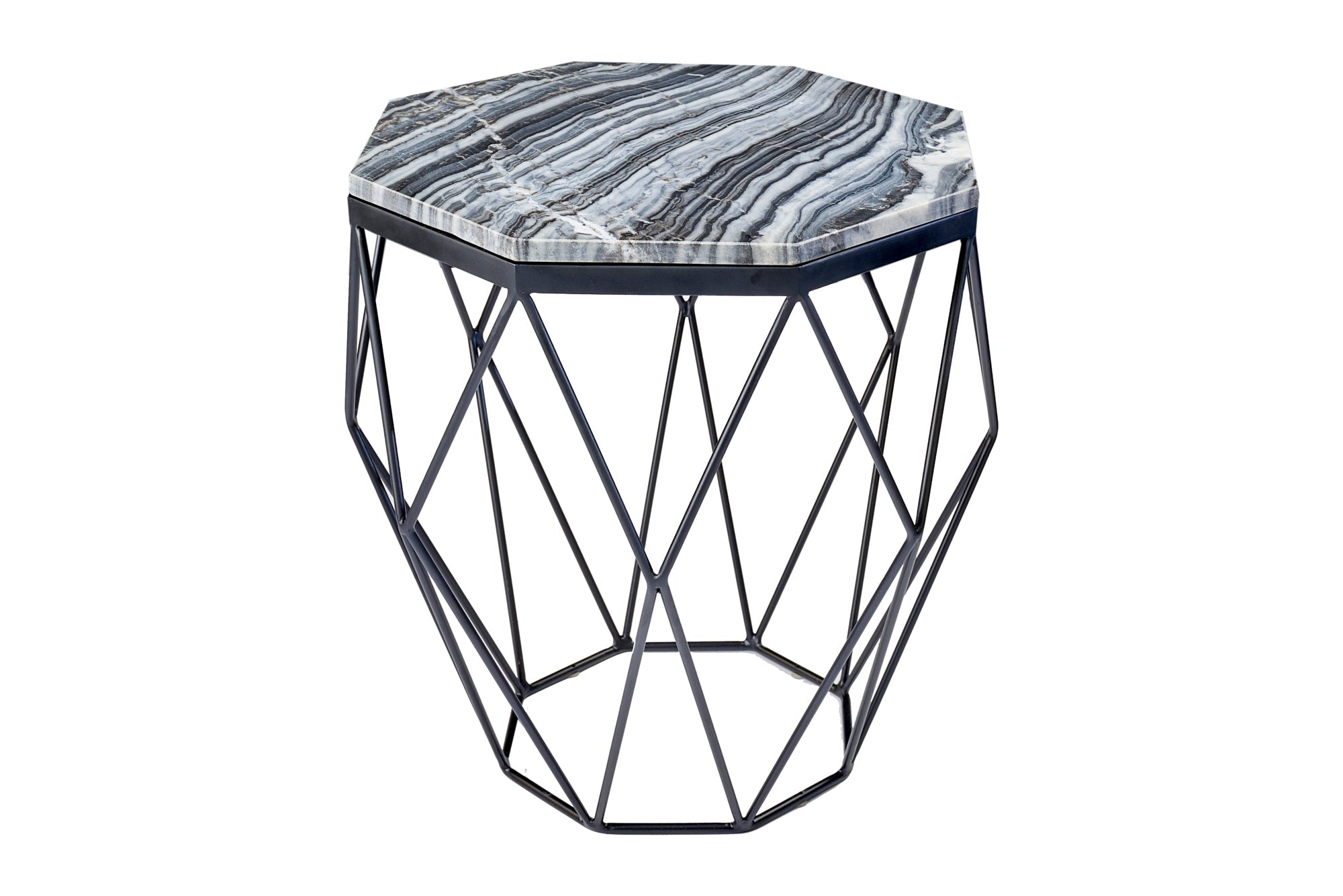 Mesa auxiliar de diseño DIAMOND 50cm mármol gris metal negro