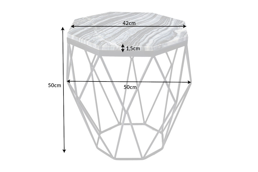 Table d'appoint design DIAMOND 50cm marbre gris métal noir