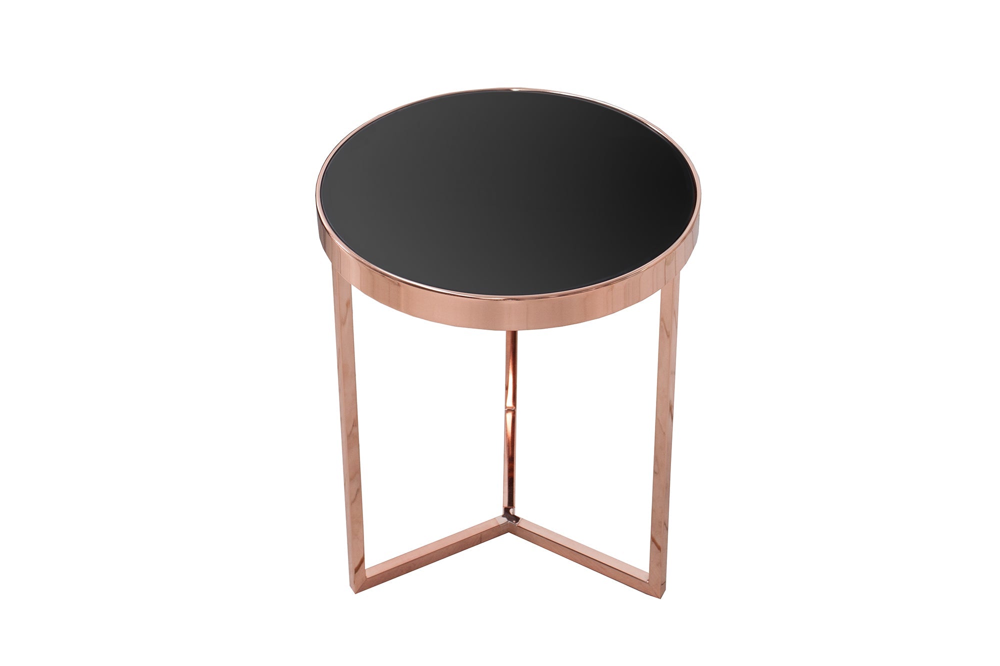 Table d'appoint design Original ASTRO 50 cm métal cuivré plateau verre noir table basse ronde