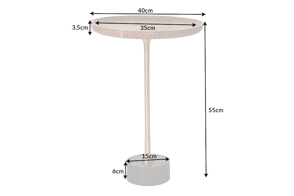 Mesa auxiliar de diseño TRAYFUL 55cm madera maciza de acacia redonda base de mármol negro dorado