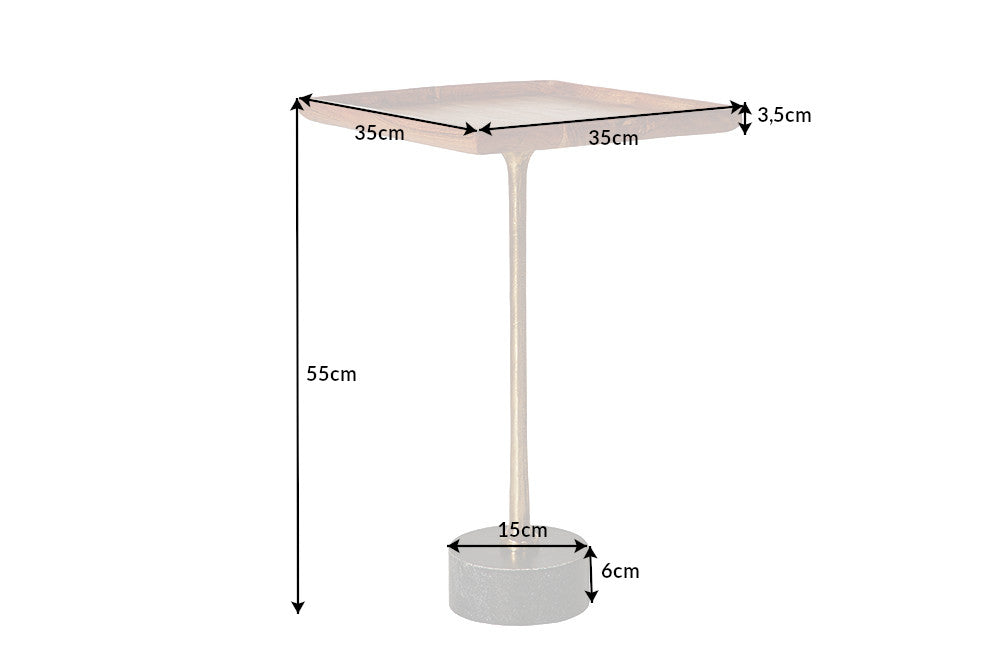 Mesa auxiliar de diseño TRAYFUL 55cm madera maciza de acacia natural base de mármol negro metal dorado