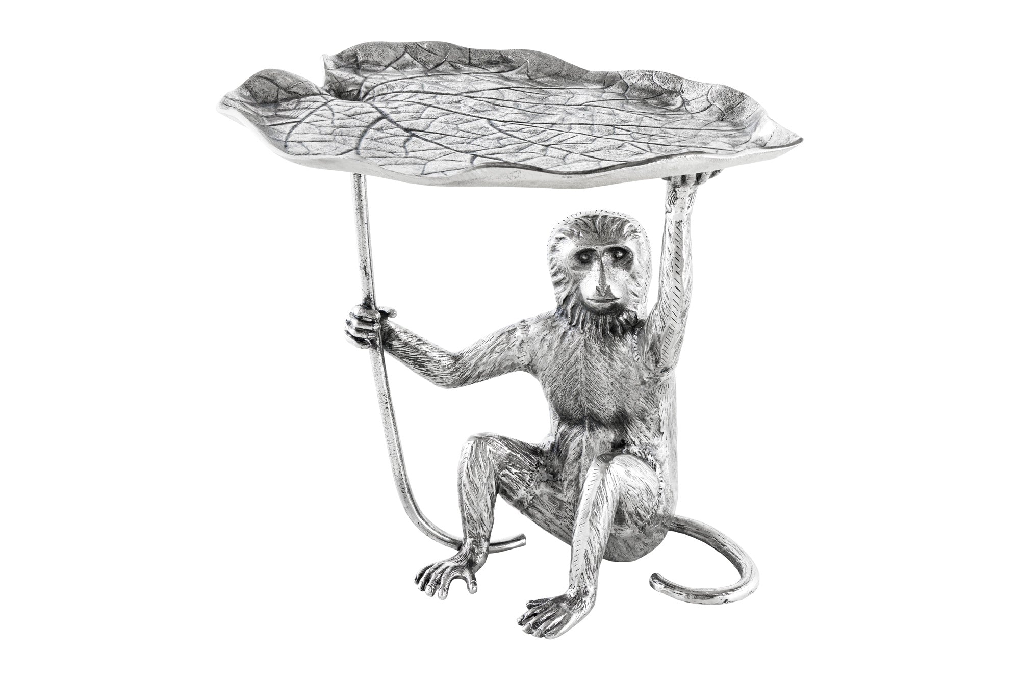 WILDLIFE MONKEY Mesa auxiliar de metal plateado de 60cm hecha a mano