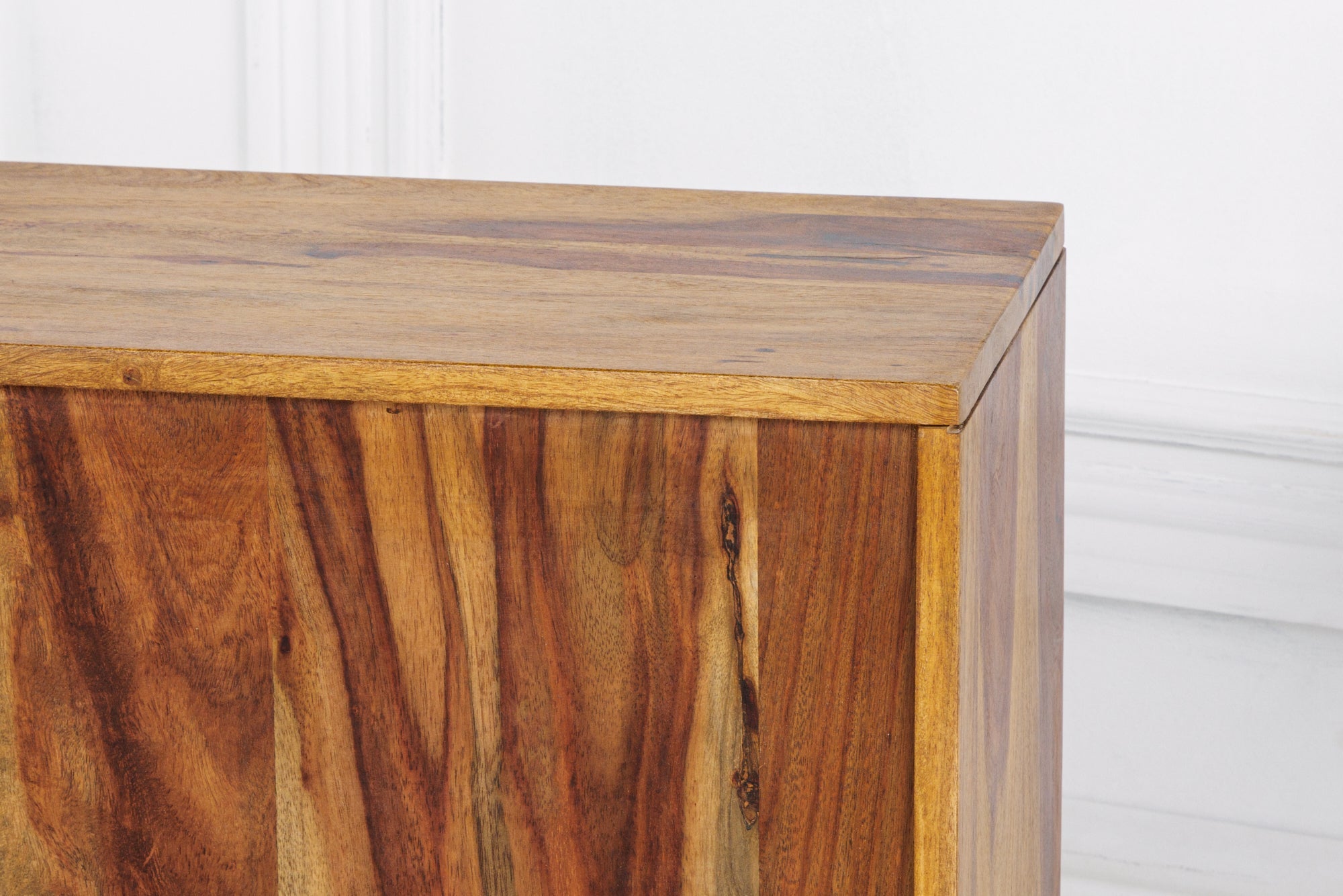 CUBUS mesa auxiliar de madera maciza 45 cm marrón Sheesham acabado piedra estantería mesita de noche