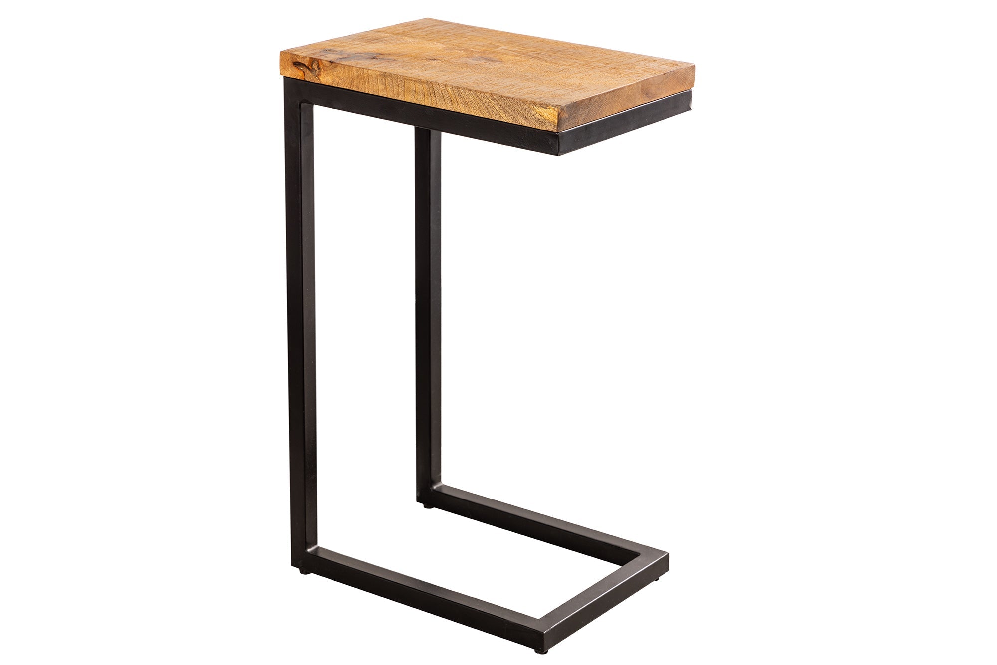 GASTON mesa auxiliar de madera maciza 65cm madera de mango natural metal negro hecho a mano