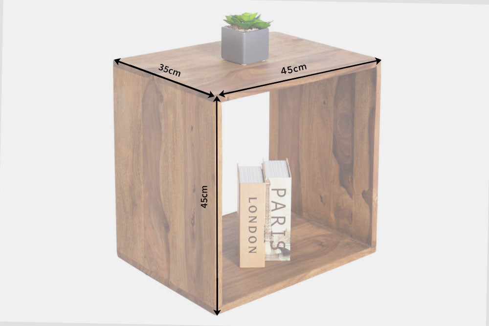 MAKASSAR mesa auxiliar de madera maciza 45cm marrón Sheesham acabado piedra estantería hecha a mano