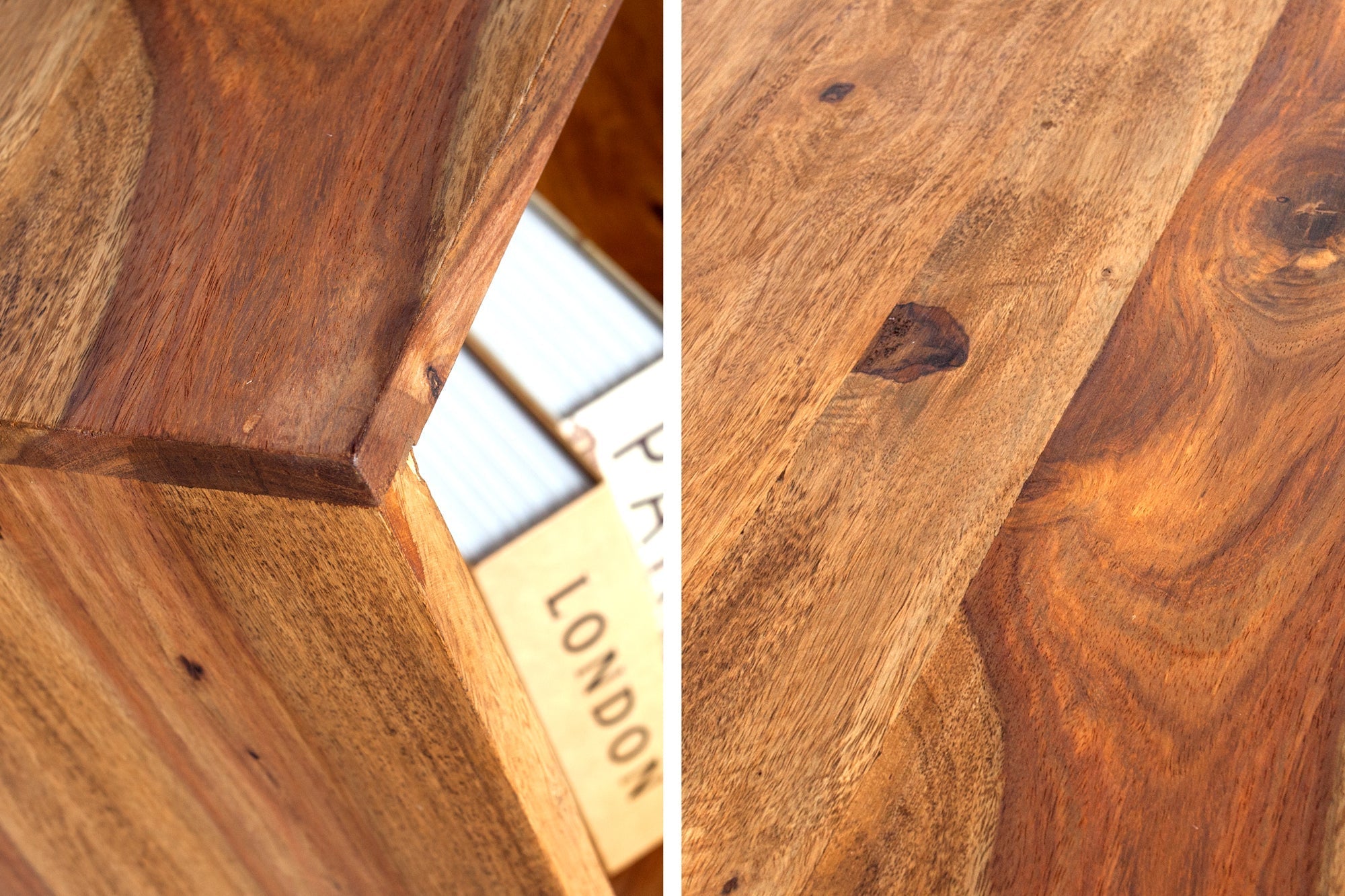 Table d’appoint en bois massif MAKASSAR 45cm marron finition pierre Sheesham étagère fait main