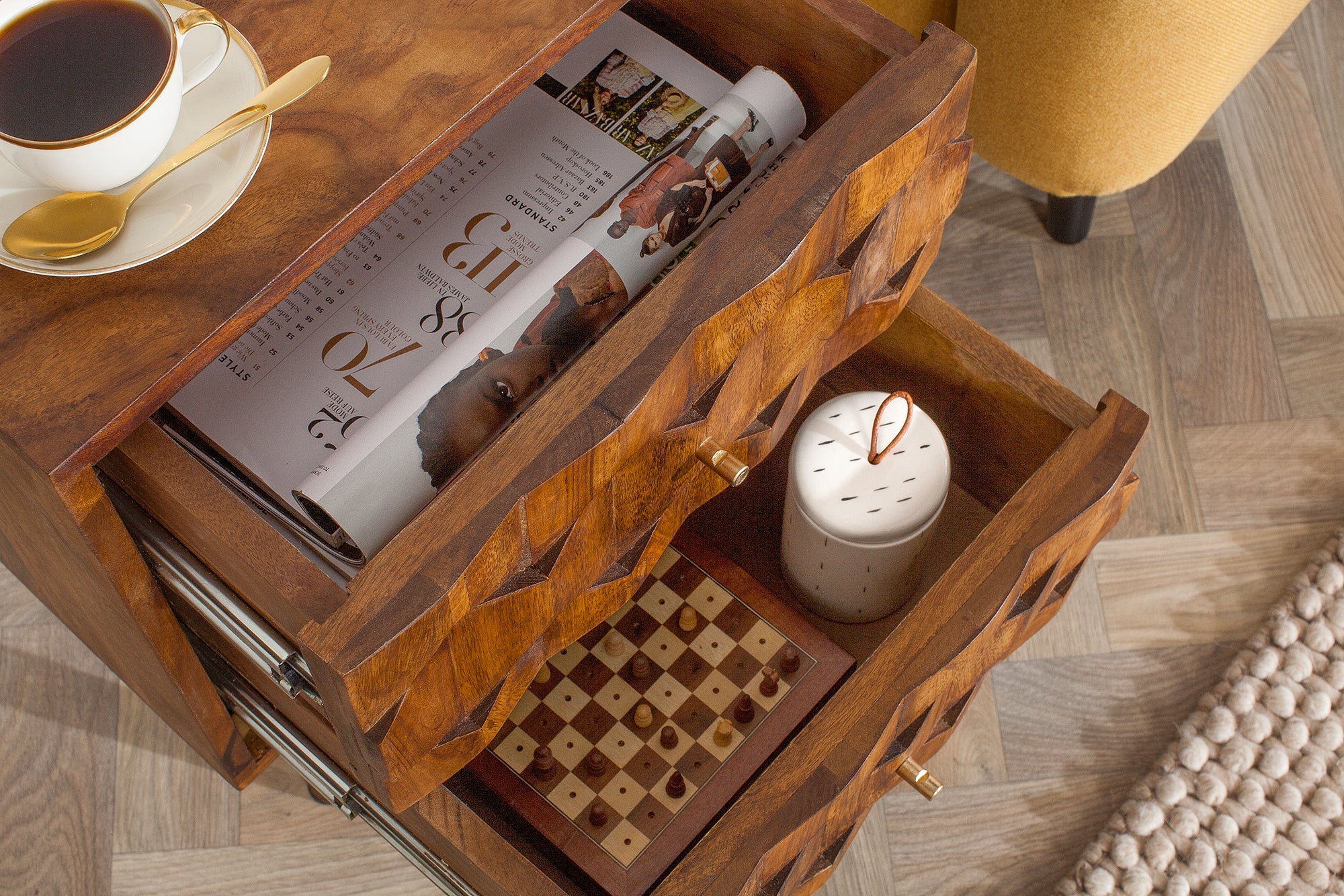 Table d'appoint en bois massif MYSTIC LIVING 60 cm marron finition pierre de Sheesham table de chevet