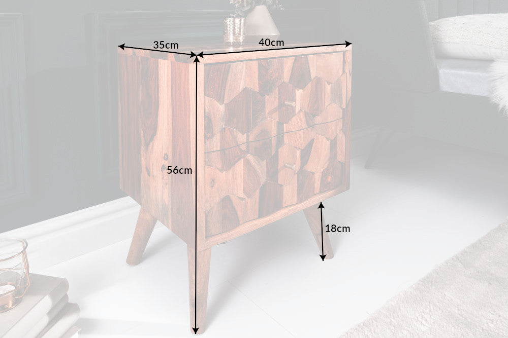 Table d'appoint en bois massif MYSTIC LIVING 60 cm marron finition pierre de Sheesham table de chevet