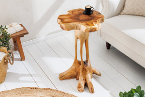 Table d'appoint en bois massif ROOT 70cm en teck naturel en bois de racine au design sur pilotis
