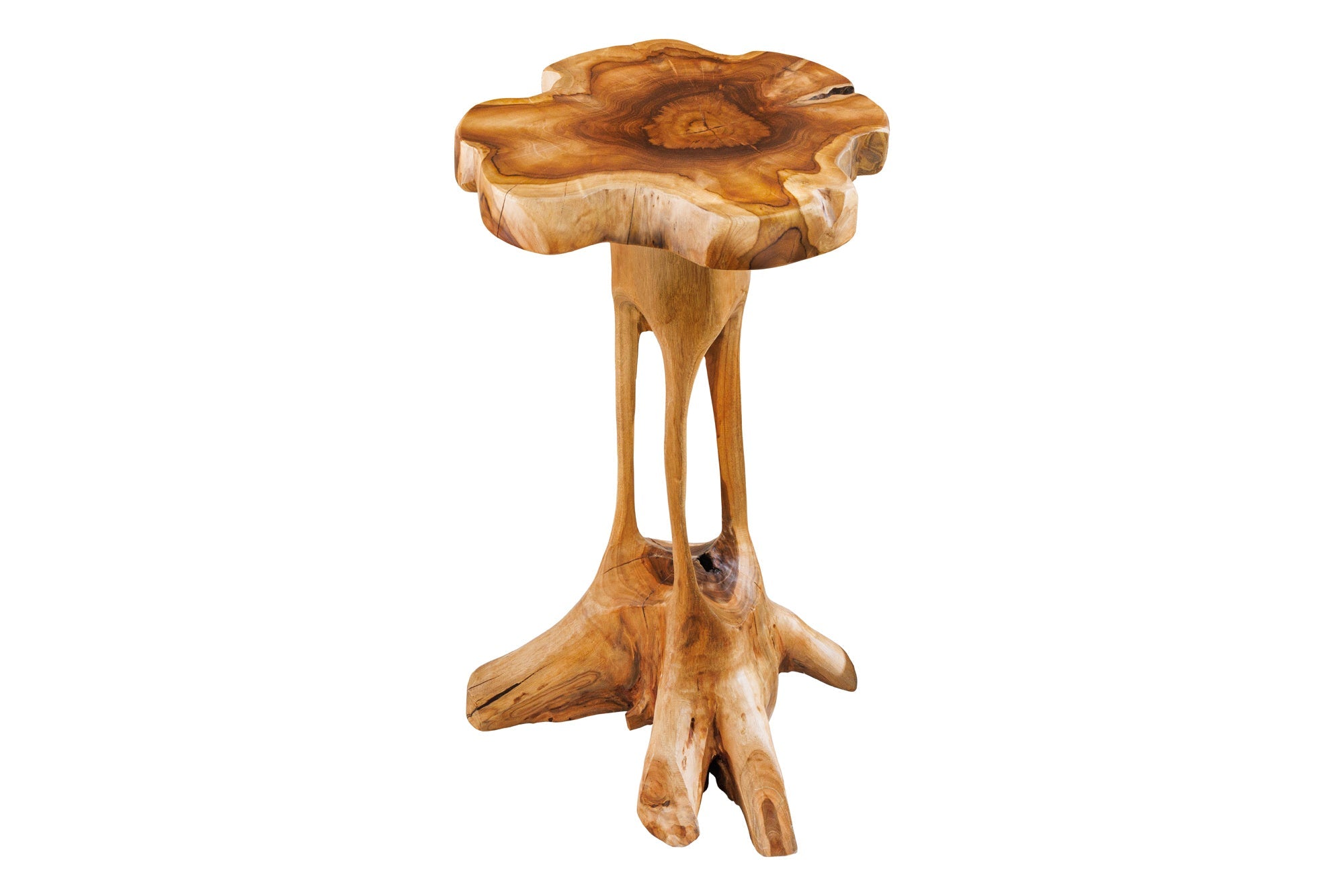 ROOT Mesa auxiliar de madera maciza de 70 cm en madera de raíz de teca natural con diseño de zanco