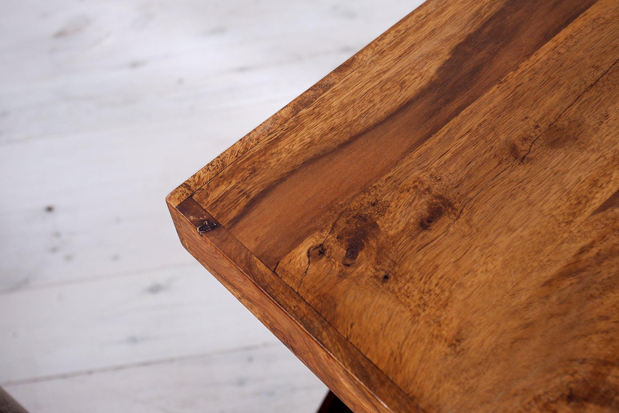 Mesa auxiliar de madera maciza Z 45 cm Sheesham marrón monograno acabado piedra