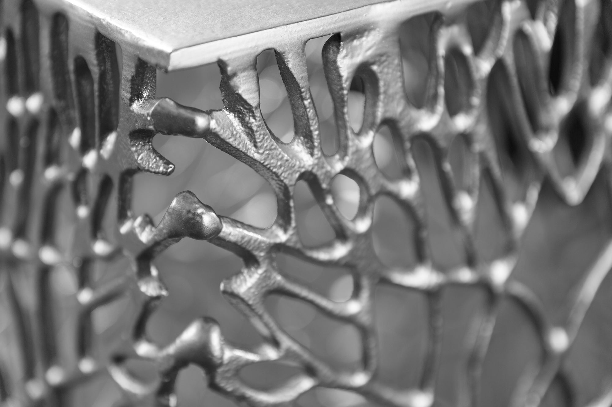 Mesa auxiliar de filigrana, set de 2, HOJA ABSTRACTA, 45 cm, plata, hecha a mano