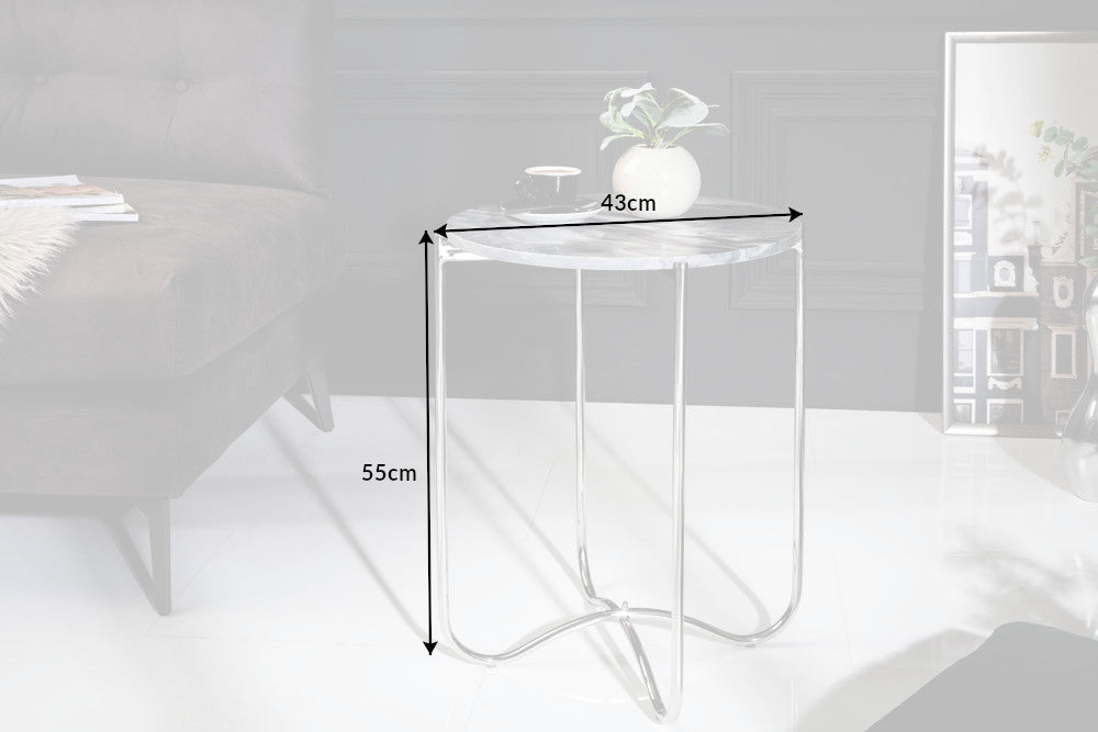 Table d'appoint exclusive NOBLE III 45 cm en marbre véritable gris ronde de haute qualité