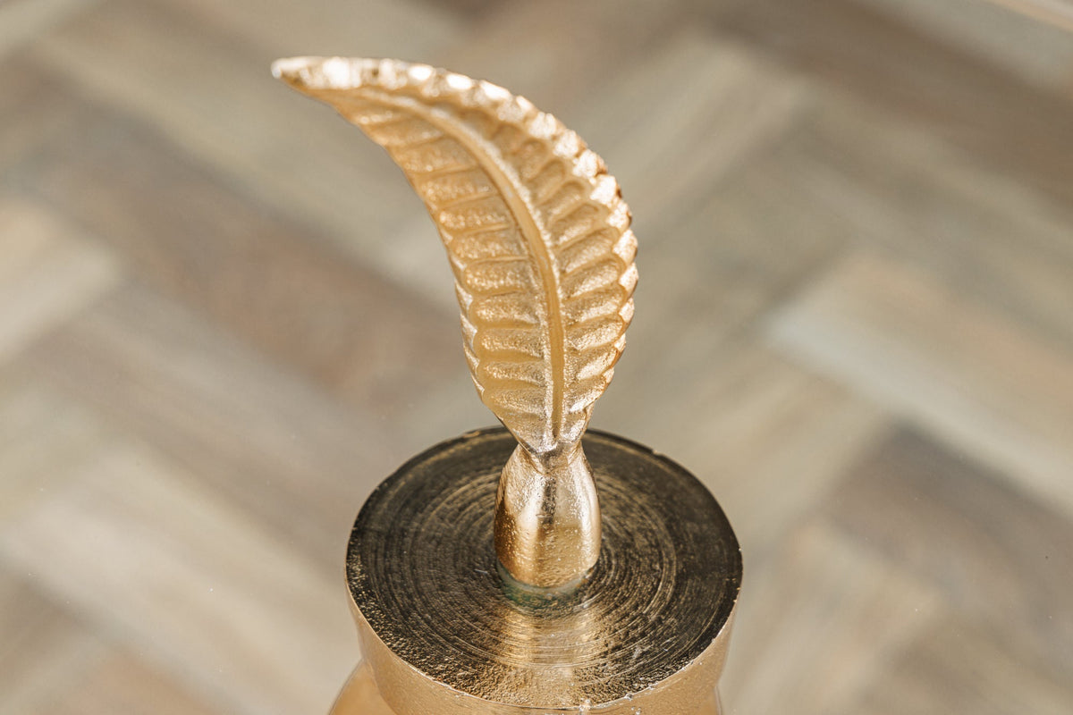 Table d’appoint extravagante FEATHER 65cm plateau en verre doré fait main ronde