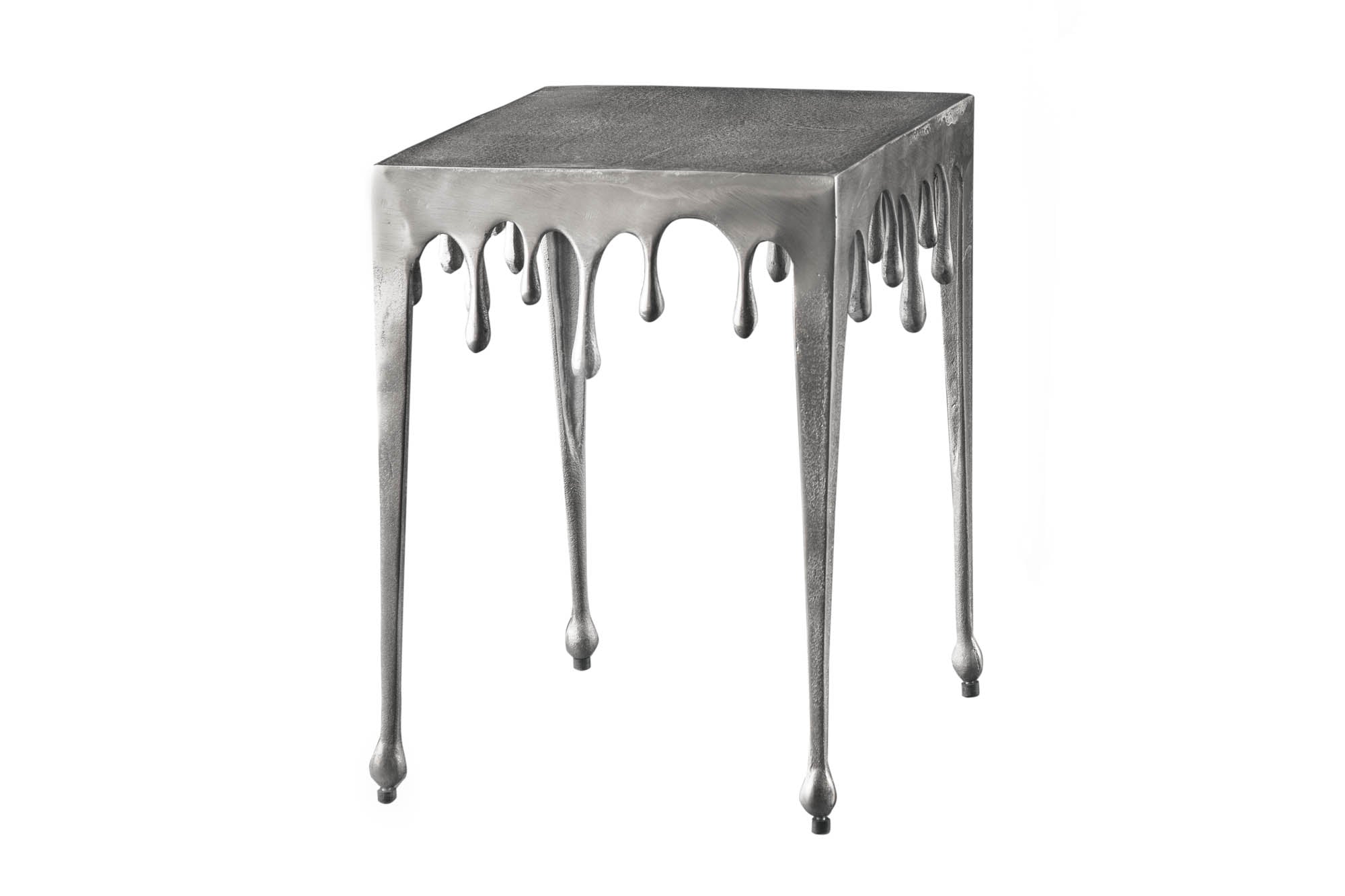 Extravagante mesa auxiliar LIQUID LINE S 34cm diseño gota de plata