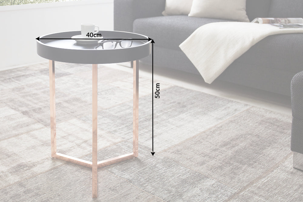 Extravagante mesa auxiliar MODULAR redonda de 40cm en cobre negro mate con tapa