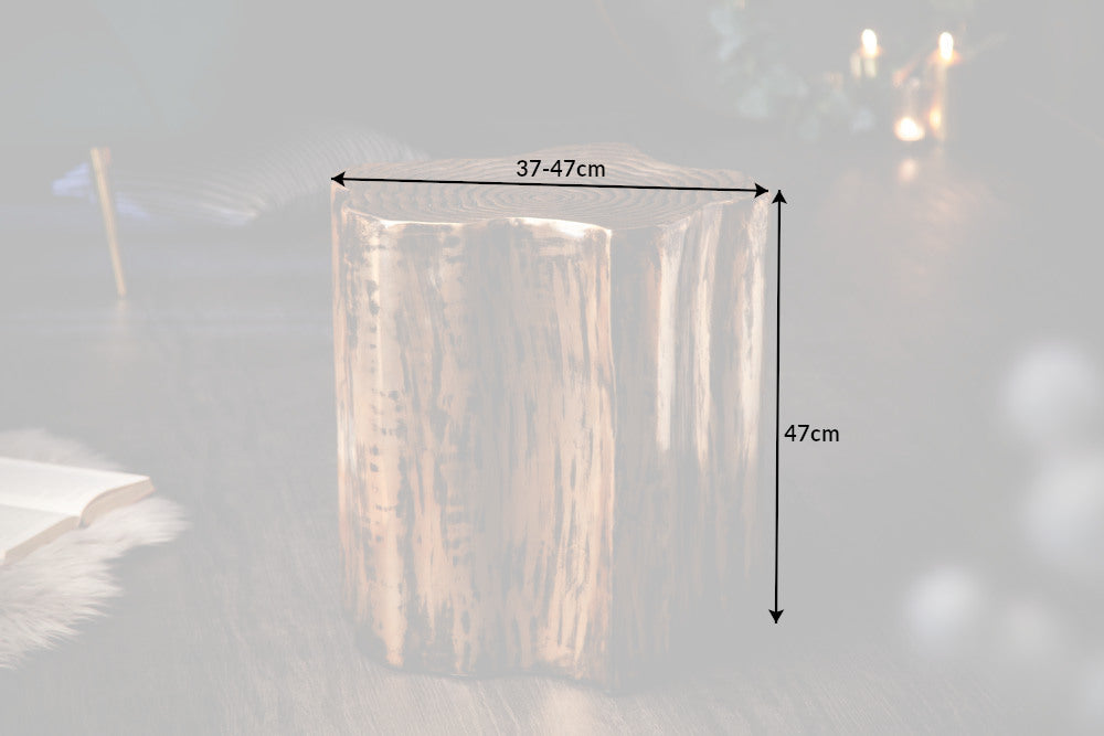 Extravagante mesa auxiliar BIO ORIENT 45cm diseño tronco de árbol de metal dorado